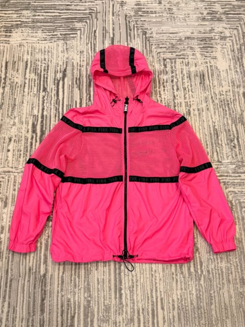 NEW Pink Victoria's Secret women's XS (OVERSIZED) pink/black windbreaker jacket